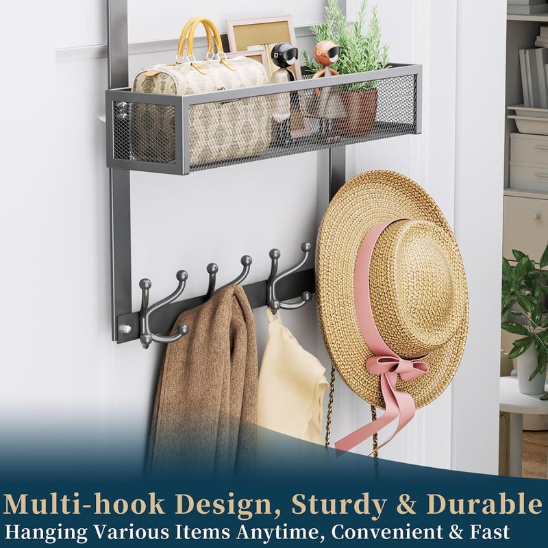 Consumest Over The Door Hooks Organizer - Over Door Hanger with 16 Hooks & 2 Baskets for Hanging Coat, Clothing, Towel, Hanging Organizer for Bathroom, Closet, College Dorm, Grey - Image 5
